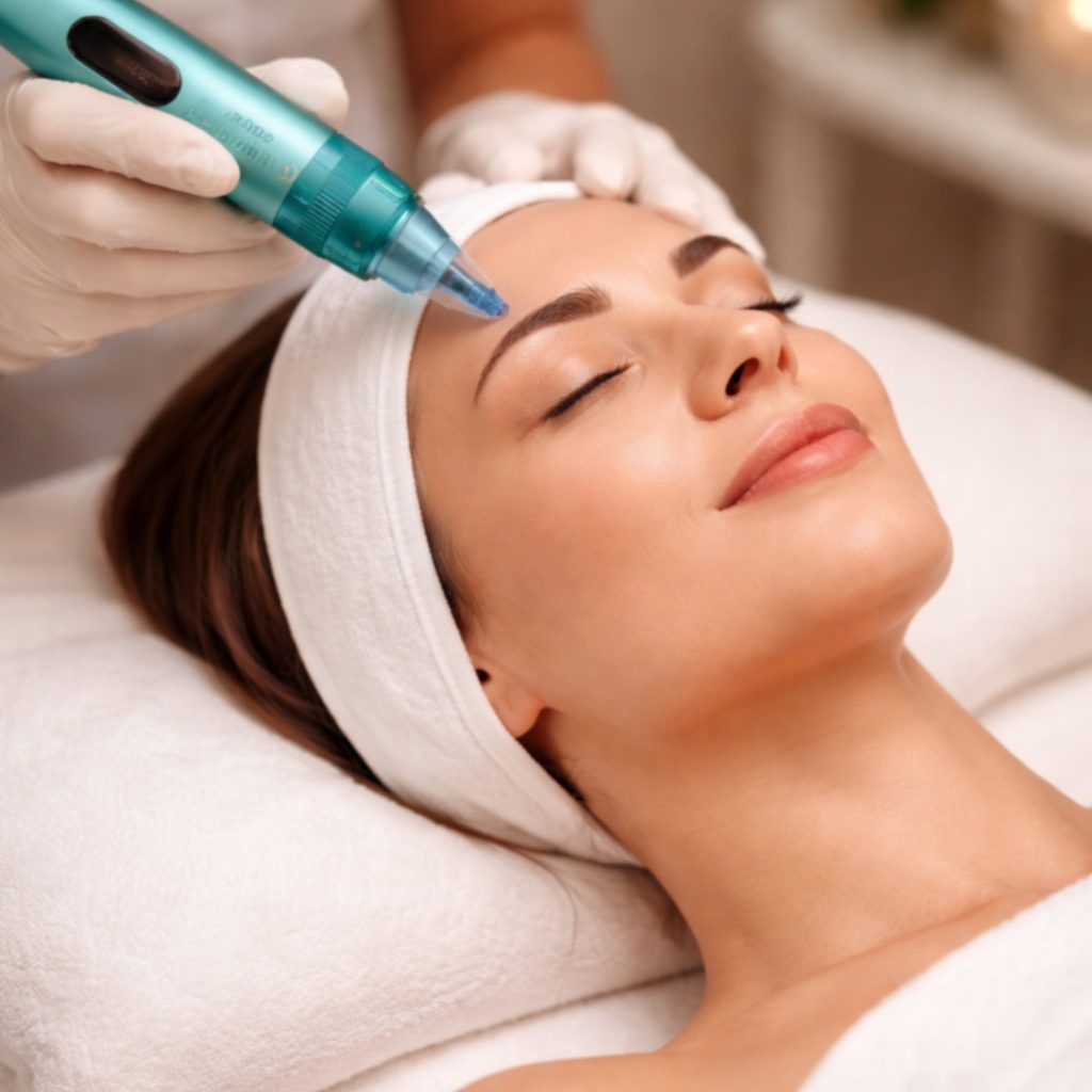 Microneedling Behandlung mit Dermapen Microneedling Gesichtsbehandlung mit Dermapen bei Feingefühl mobile Kosmetik in Hünxe für ein verfeinertes Hautbild.